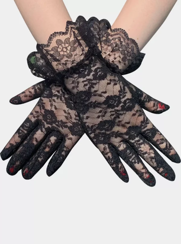 Gants en dentelle noire transparente Gants en dentelle noire transparente