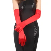 Gants longs rouge en satin (4) Gants Longs Rouges en Satin
