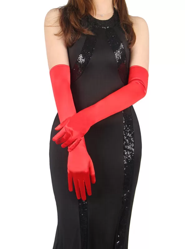 Gants Longs Rouges en Satin