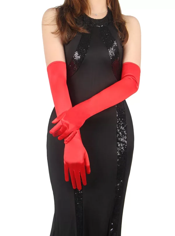 Gants longs rouge en satin (4) Gants Longs Rouges en Satin