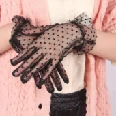 Gants transparents noirs à pois en résille (1)