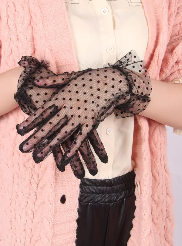 Gants transparents noirs à pois en résille (1)