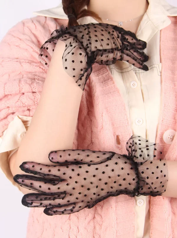 Gants transparents noirs à pois en résille (2)