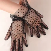 Gants transparents noirs à pois en résille (5)