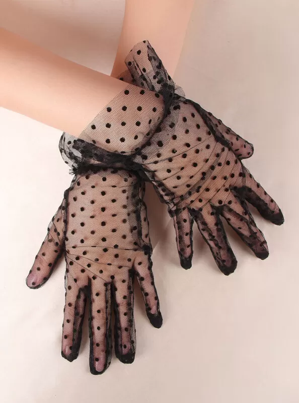 Gants transparents noirs à pois en résille (5)