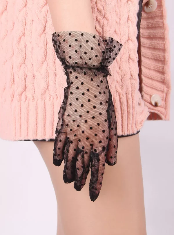 Gants transparents noirs à pois en résille (6)