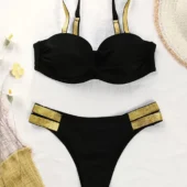 Maillot de bain bandeau coque avec bretelles Ariana (noir non porté face)