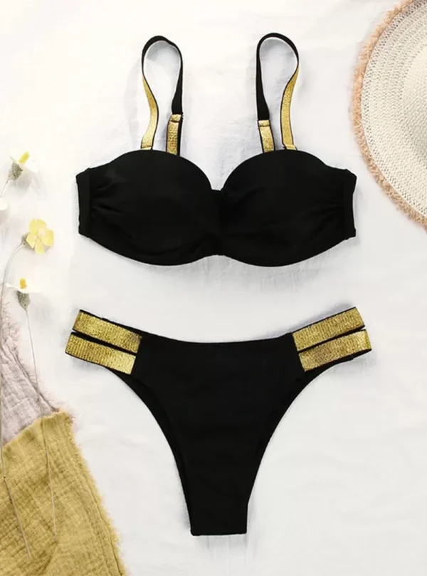 Maillot de bain bandeau coque avec bretelles Ariana (noir non porté face)