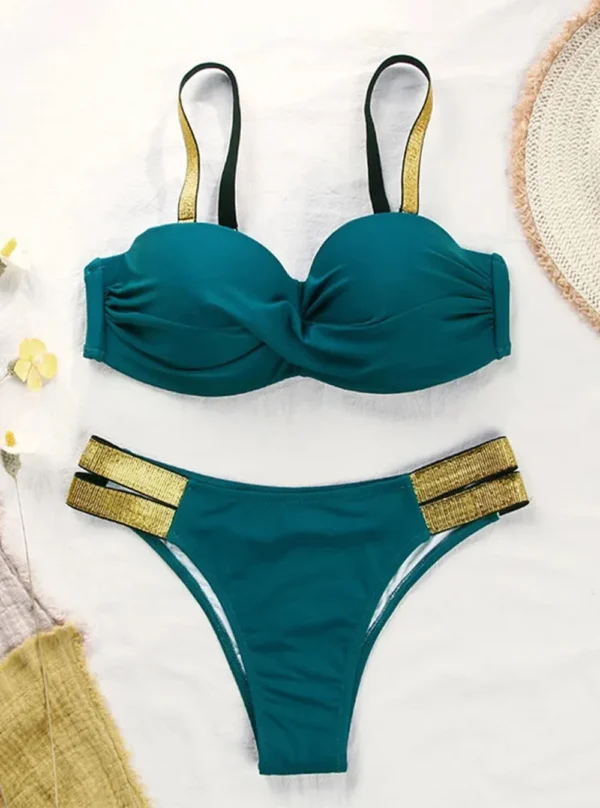 Maillot de bain bandeau coque avec bretelles Ariana (vert avant) (1)