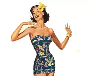 femme en maillot de bain dessin vintage pub