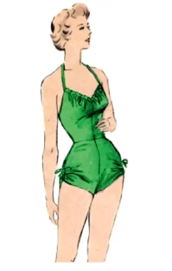dessin vintage femme blonde en maillot de bain vert