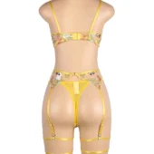 Lingerie transparente à fleurs jaune Summer (mannequin dos)