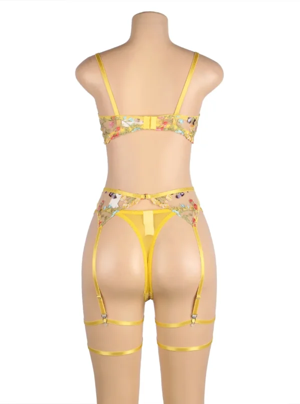 Lingerie transparente à fleurs jaune Summer (mannequin dos)