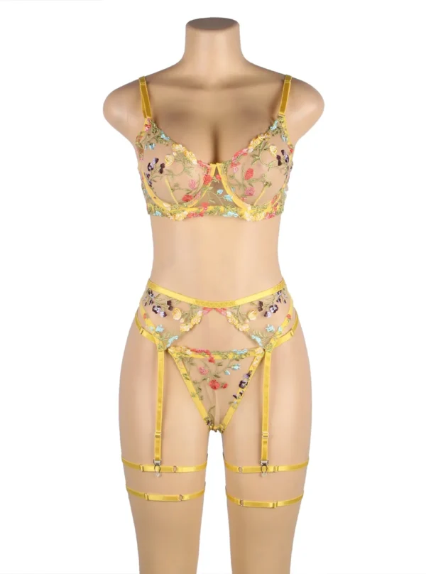 Lingerie transparente à fleurs jaune Summer (mannequin face)