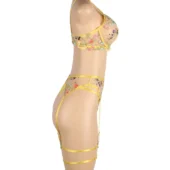 Ensemble transparent jaune à fleurs avec porte-jarretelles Summer (mannequin profil)
