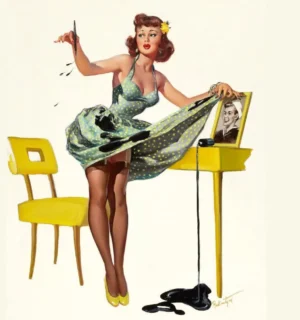 pin up rétro en robe à pois tachée d'encre