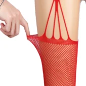 Combinaison sexy résille rouge de Noël effet guêpière (zoom bas) Combinaison sexy résille rouge de Noël effet guêpière (zoom bas)