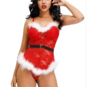 Nuisette courte de Noël rouge en dentelle Nuisette courte de Noël rouge en dentelle