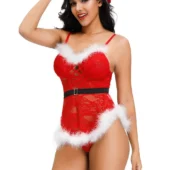 Nuisette courte de Noël rouge en dentelle (profil) Nuisette courte de Noël rouge en dentelle (profil)