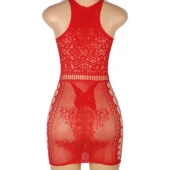 Robe résille filet Noël rouge (dos non porté) Robe résille filet Noël rouge (dos non porté)