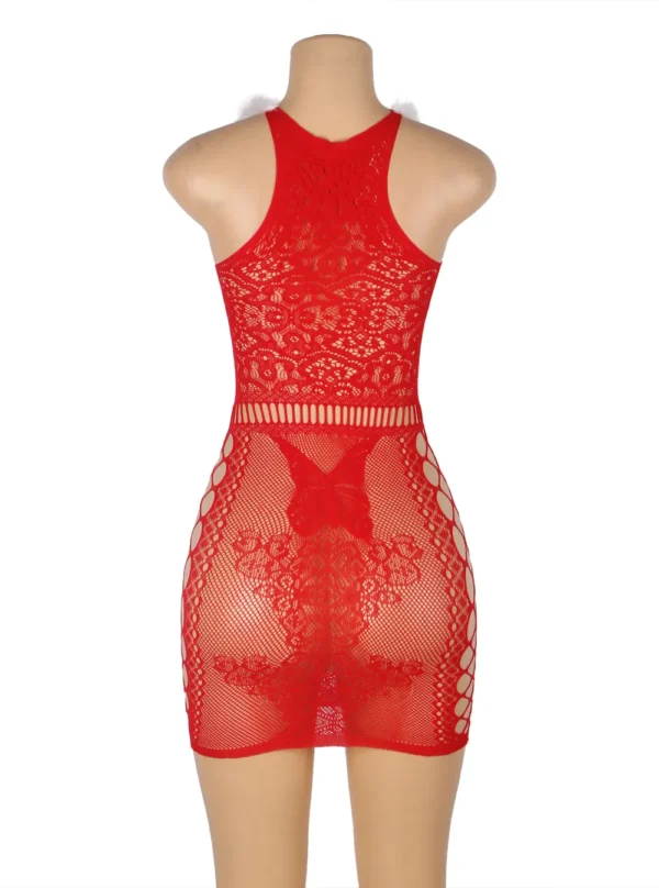 Robe résille filet Noël rouge (dos non porté) Robe résille filet Noël rouge (dos non porté)