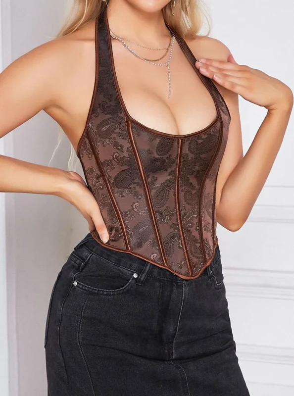 Bustier marron bretelles et dos-nu