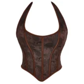 Bustier-marron-dos-nu-Sybille-avant-fond-blanc Bustier brocart Sybille marron col halter, fond blanc — Shivaleecious