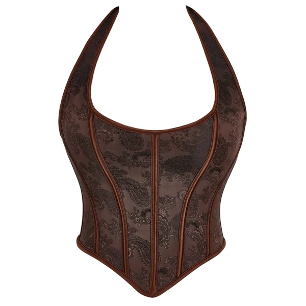 Bustier-marron-dos-nu-Sybille-avant-fond-blanc Bustier brocart Sybille marron col halter, fond blanc — Shivaleecious