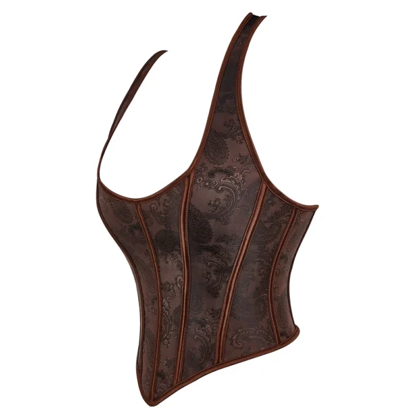 Bustier-marron-dos-nu-Sybille-cote-fond-blanc Bustier Sybille marron vue de côté, baleines visibles — Shivaleecious