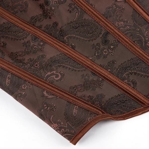 Bustier-marron-dos-nu-Sybille-zoom-tissu-fond-blanc Détail jacquard paisley bustier Sybille marron — Shivaleecious