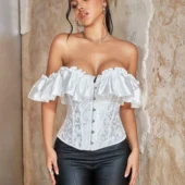 Corset blanc élégant et bretelles en satin (6) Corset blanc élégant et bretelles en satin (6)