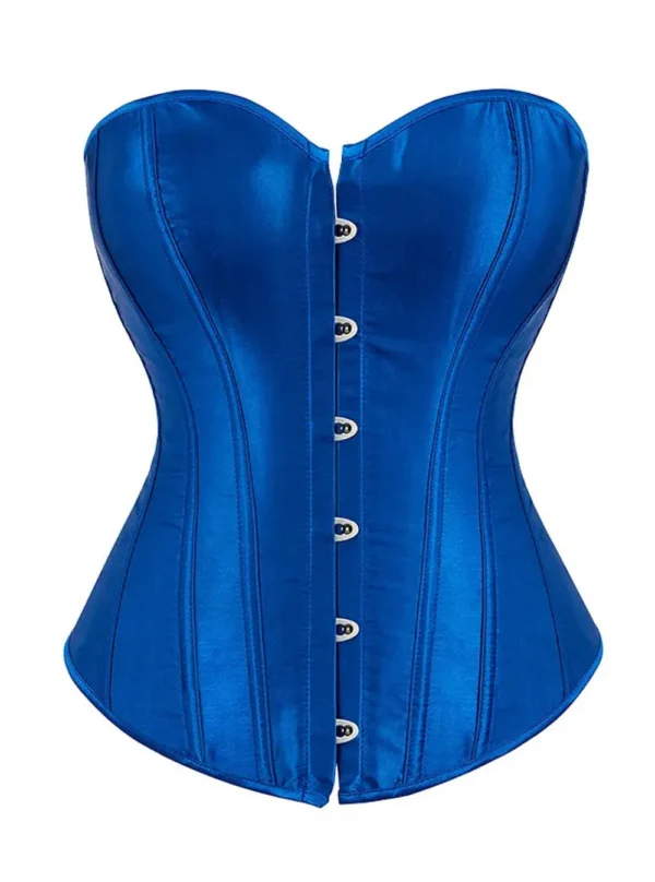 Corset satin bleu, vue avant sur fond blanc — Shivaleecious