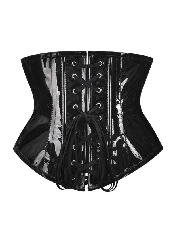 Corset Serre-Taille en Vinyle Noir Laqué Hypnos (arrière)
