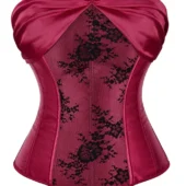 Corset bustier satin rouge et dentelle noire Lie de Vin