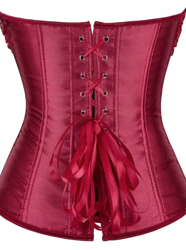 Corset bustier satin rouge et dentelle noire Lie de Vin (dos)