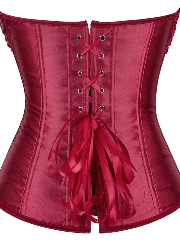 Corset bustier satin rouge et dentelle noire Lie de Vin (dos)