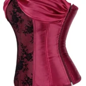 Corset bustier satin rouge et dentelle noire Lie de Vin (profil)