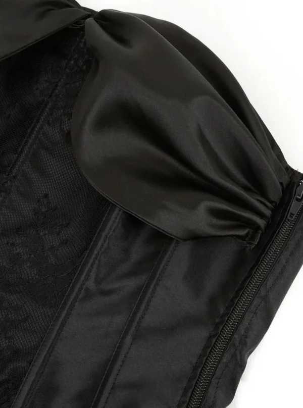 Corset dentelle satin noir Dark Moon (détails) Corset dentelle satin noir Dark Moon (détails)
