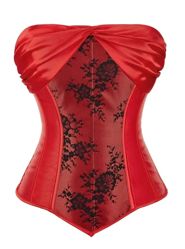 Corset rouge dentelle noire Satine Corset rouge dentelle noire Satine