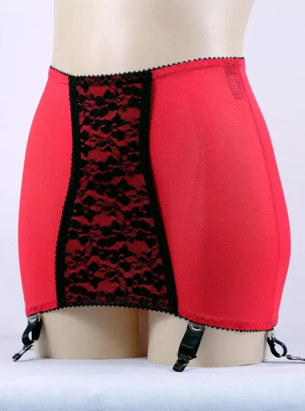 Porte-jarretelles rétro 6 jarretelles rouge et dentelle noire Moulin Rouge