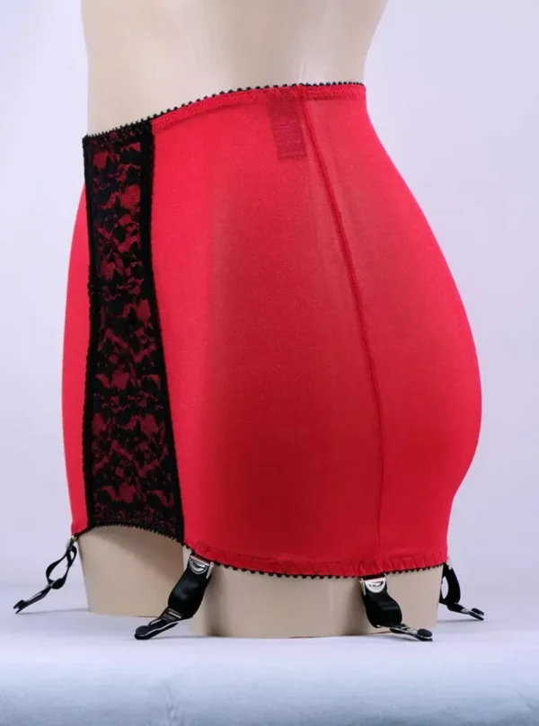Porte-jarretelles rétro 6 jarretelles rouge et dentelle noire Moulin Rouge (profil) Porte-jarretelles rétro 6 jarretelles rouge et dentelle noire Moulin Rouge (profil)