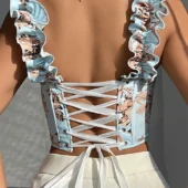 Bustier Laurie bleu clair, vue de dos avec laçage corset et finitions ajustables.