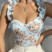 Bustier Laurie bleu clair, deuxième vue de devant montrant les détails des bretelles.