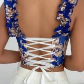 Bustier Laurie bleu vif, vue de dos mettant en valeur le laçage corset ajustable.