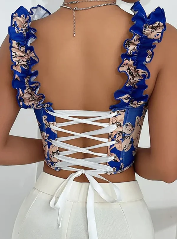 Bustier Laurie bleu vif, vue de dos mettant en valeur le laçage corset ajustable.