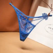 String asymétrique brodé Velia (bleu)