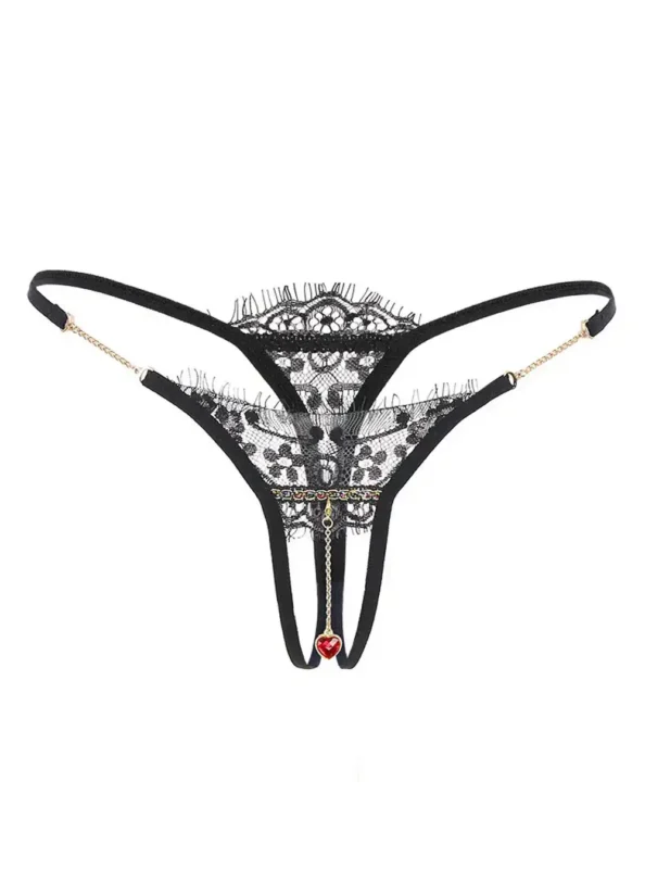 String en dentelle, chaînettes or et pendentif Rosaline (avant)