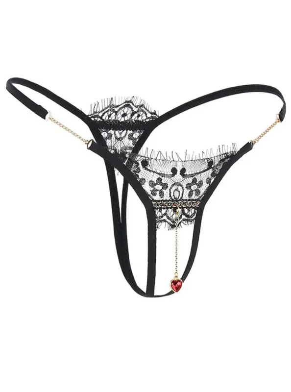 String en dentelle, chaînettes or et pendentif Rosaline (profil)