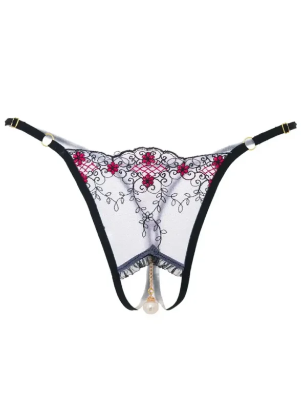 String transparent avec broderies et perle Amarine (avant)