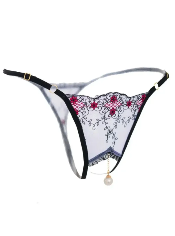 String transparent avec broderies et perle Amarine (profil)